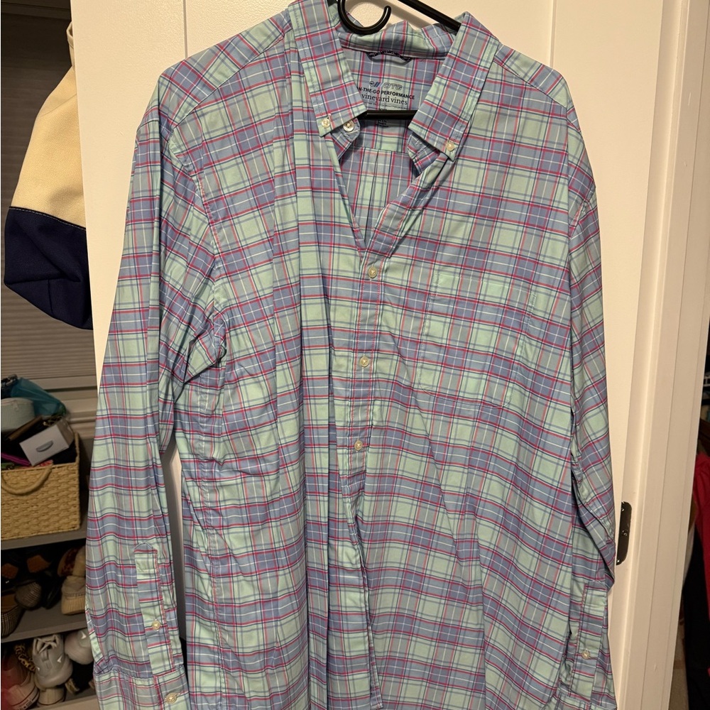 Men's Plaid on th go performance XXL Shirt - Blue and Pink